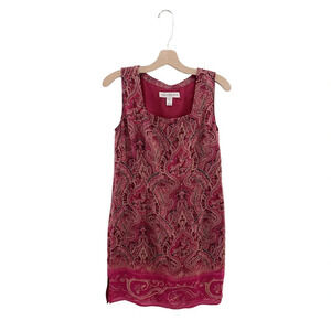 Valerie Stevens Petites Pure Silk Y2K Bohemian Paisley Shift Dress Magenta